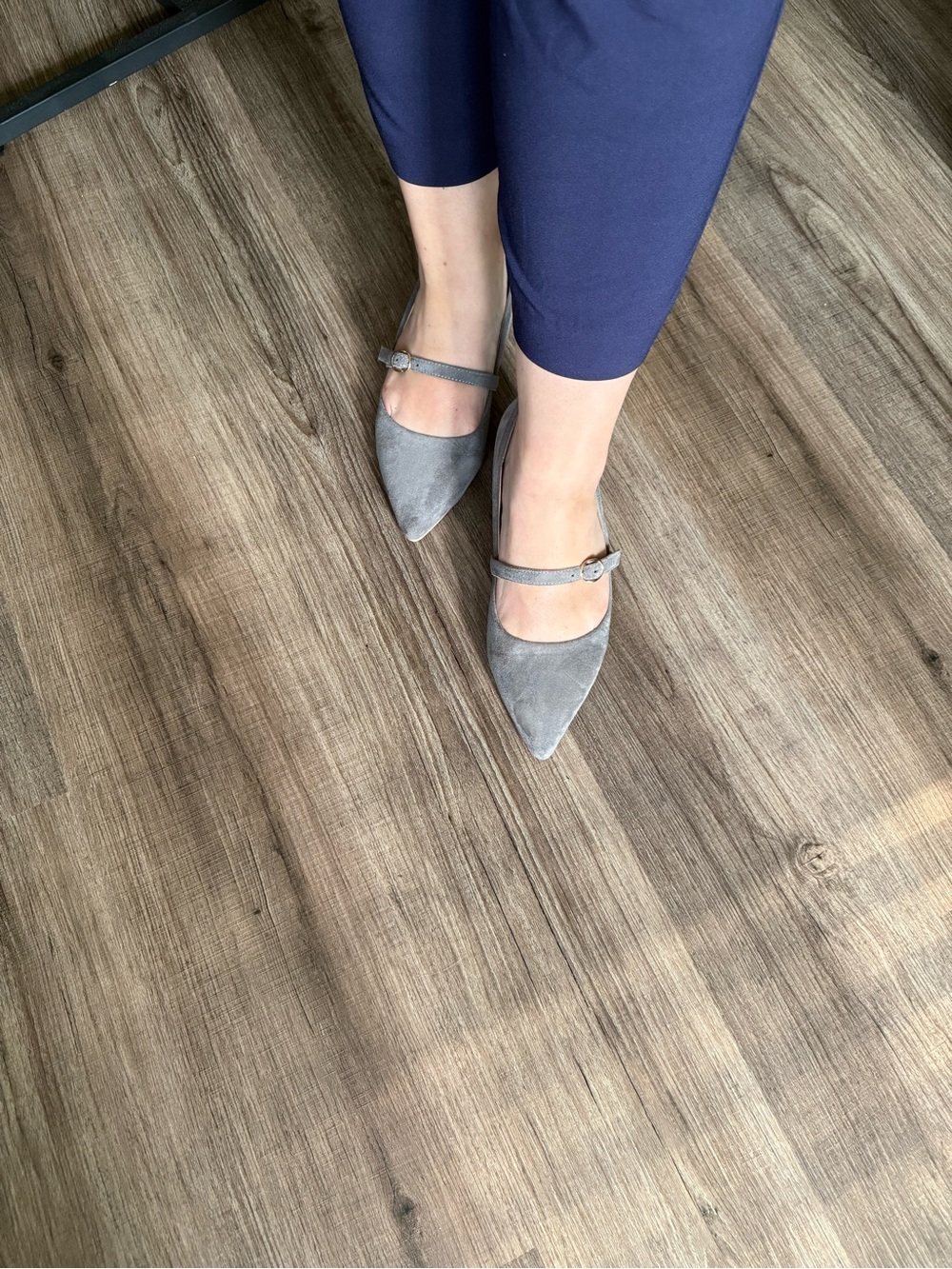 Women's Pointed Mary Jane Low-Block Heels in Gray